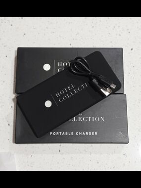 Hotel Collection Black Portable Power Bank with USB Cable
